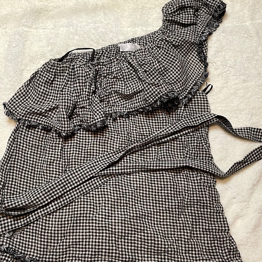 Zimmermann One Shoulder Flowy Checkered Dress